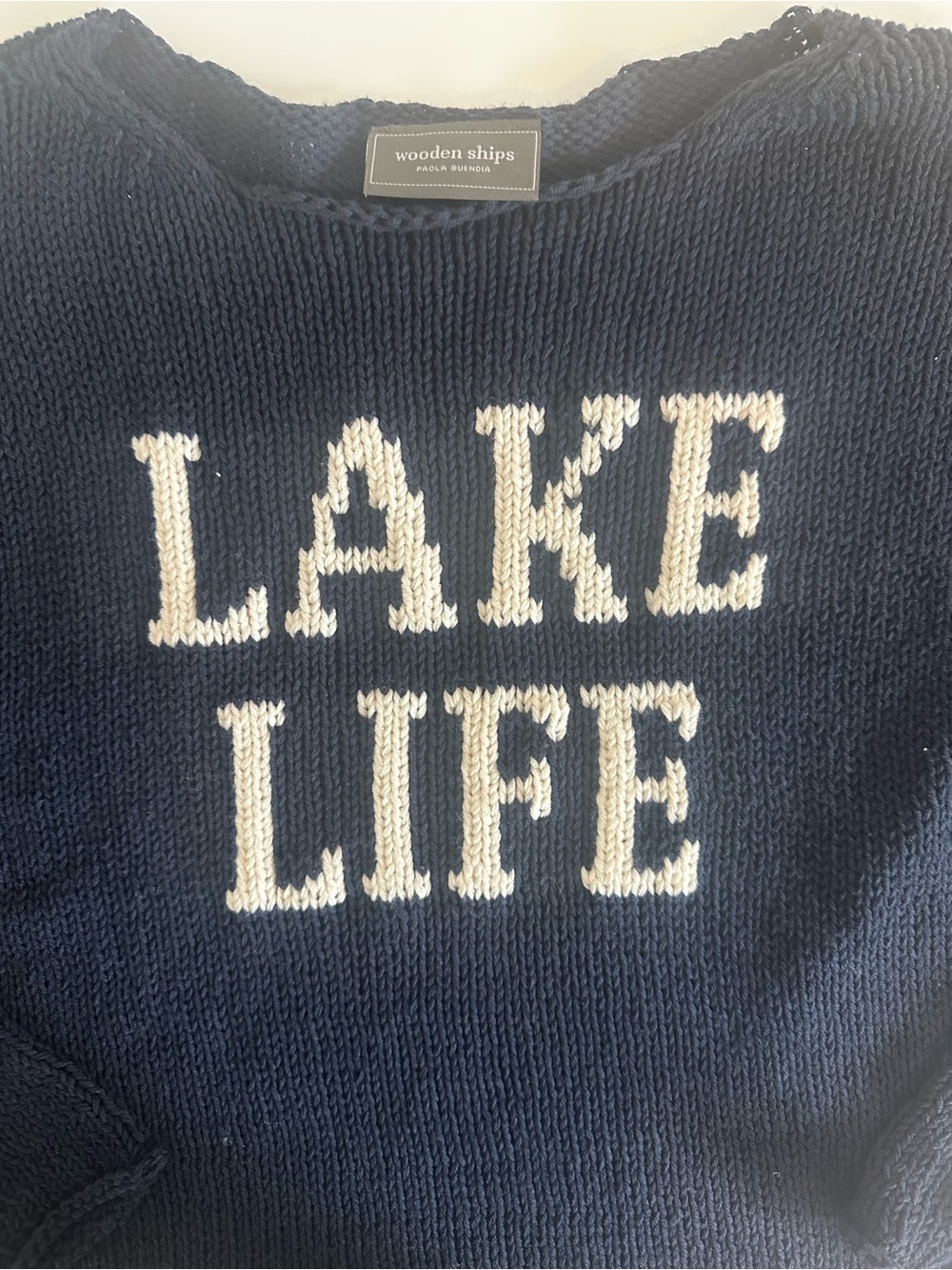 Wooden Ships Navy Sweater with White "LAKE LIFE" Text - Picture 2 of 3